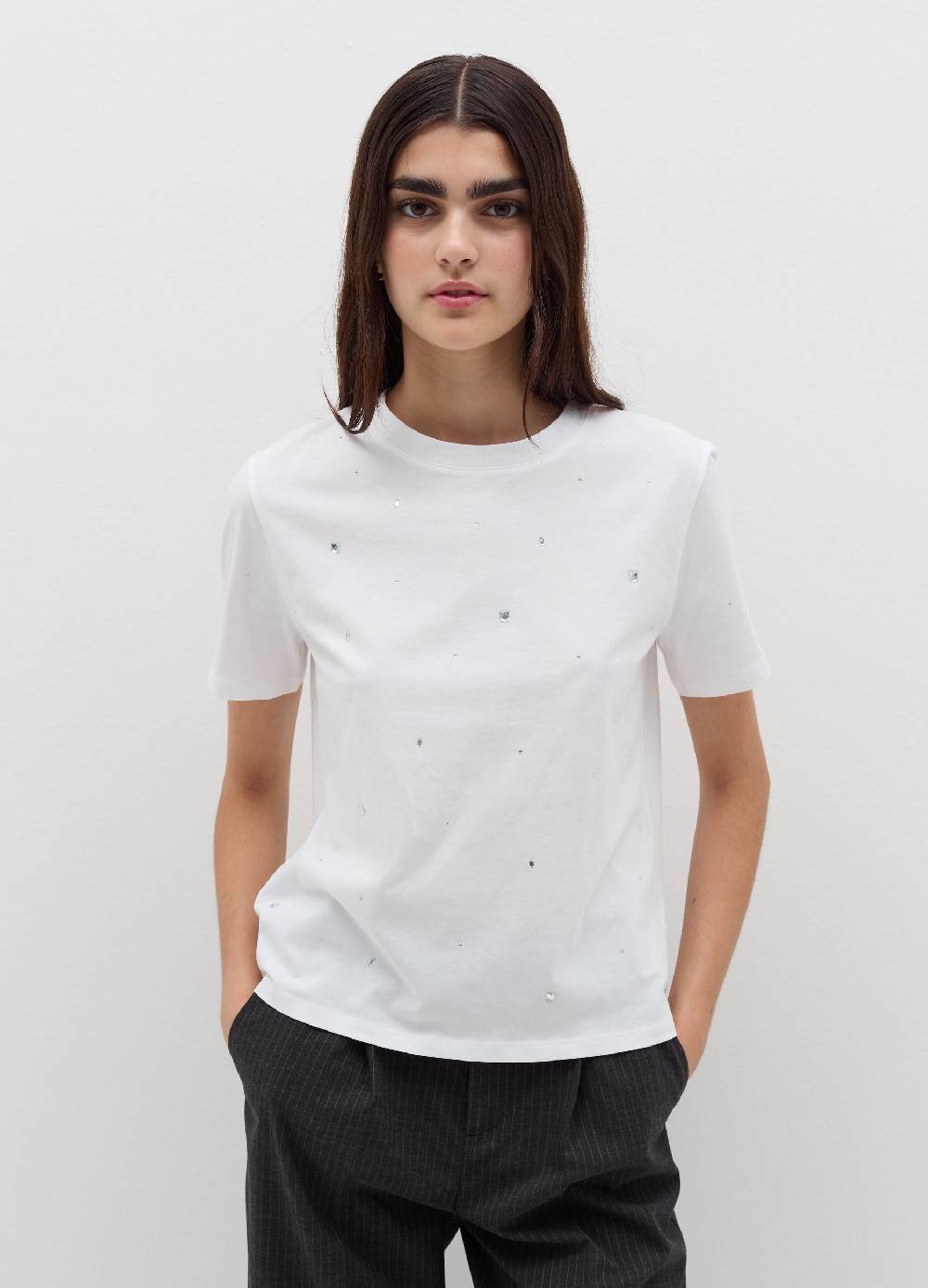 B. ANGEL T-shirt in cotone con strass Moda