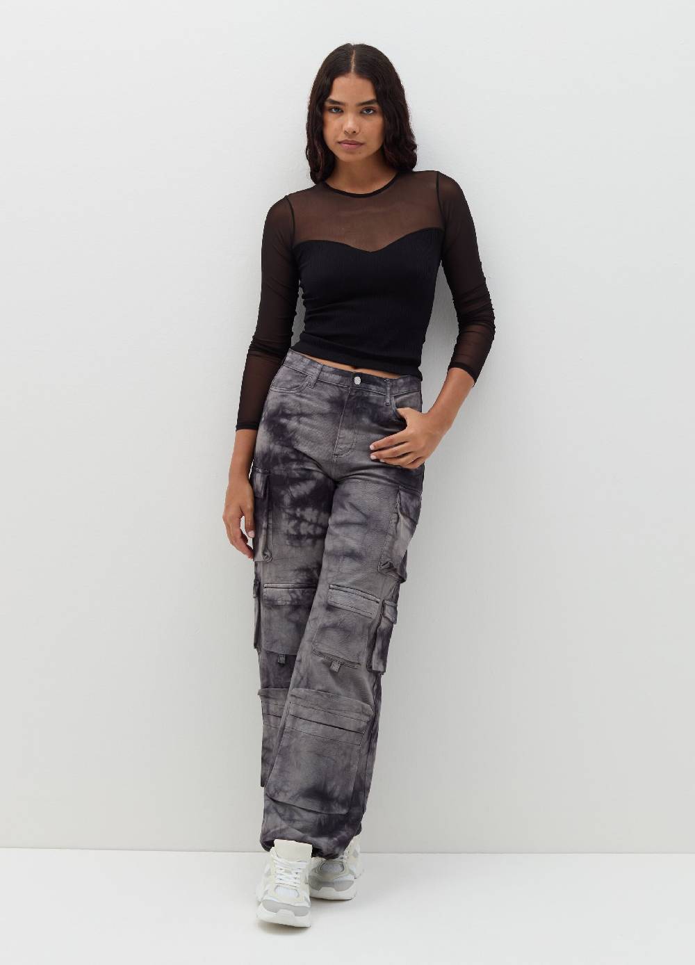 B. ANGEL T-shirt crop in mesh a maniche lunghe Outlet