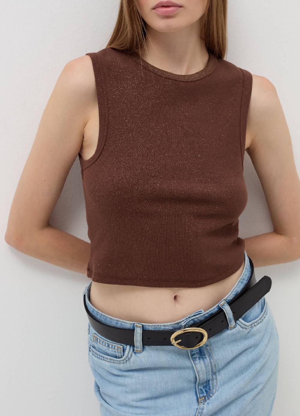 B. ANGEL Tank top crop a costine con lurex Grandi sconti
