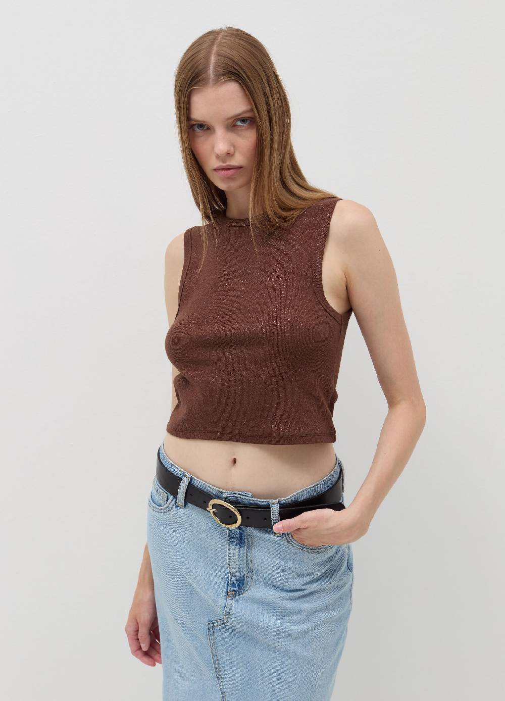 B. ANGEL Tank top crop a costine con lurex Grandi sconti
