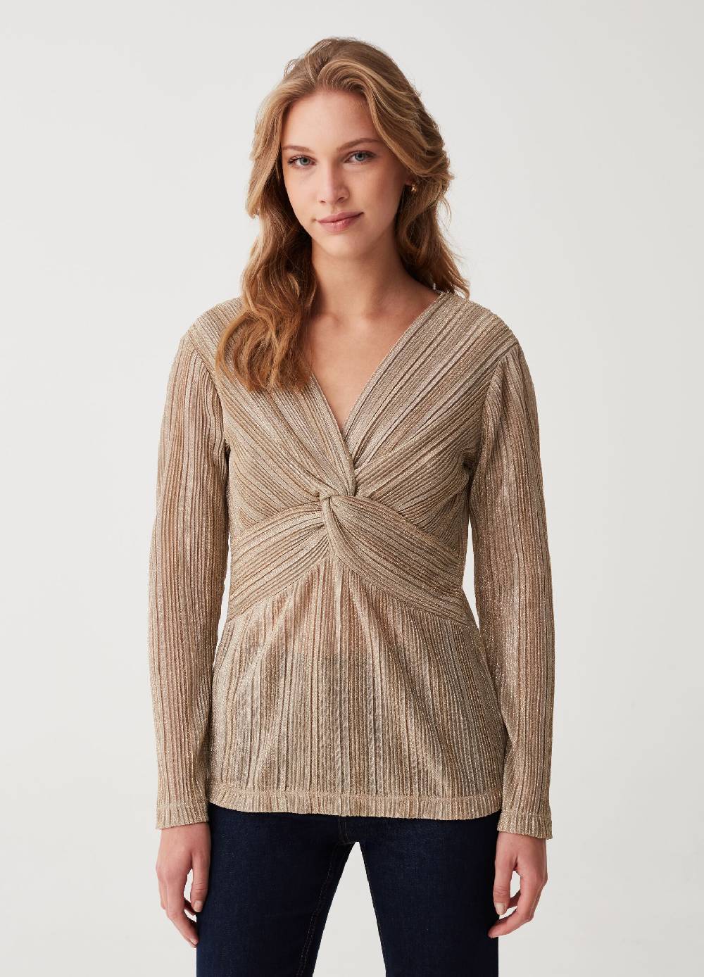 OVS T-shirt in lurex scollo a V con nodo Online
