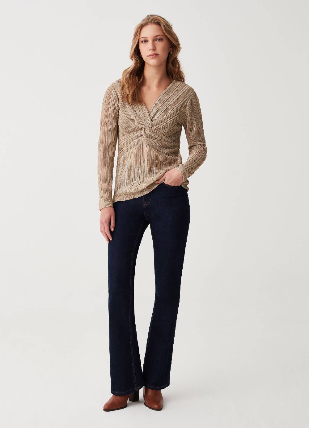 OVS T-shirt in lurex scollo a V con nodo Online