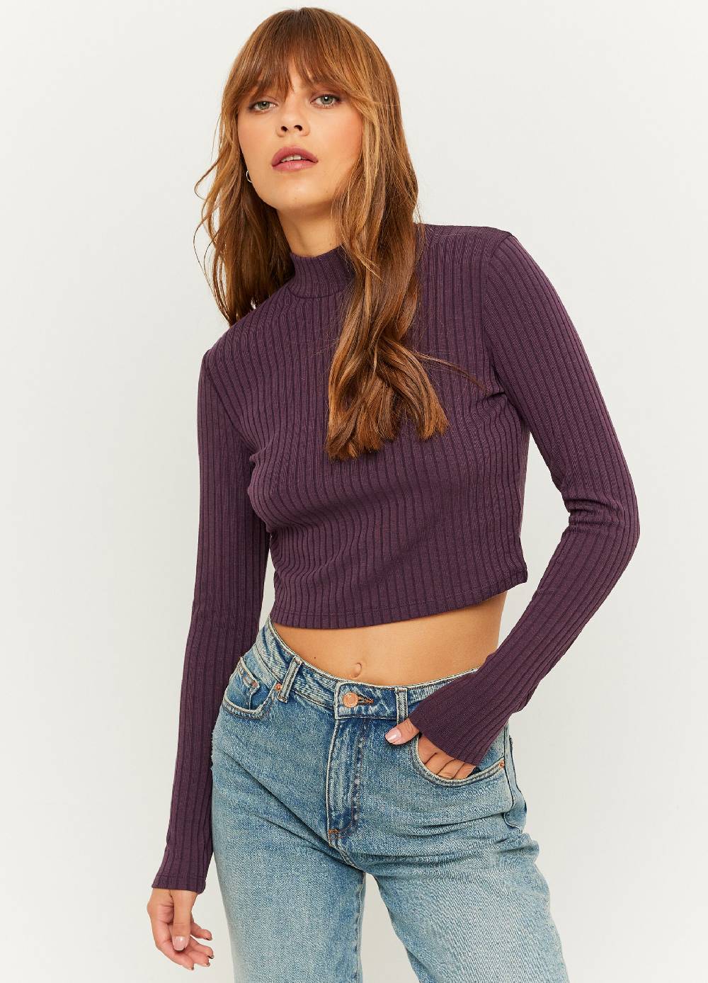 TALLY WEIJL T-shirt cropped a coste piatte mock neck Offerte