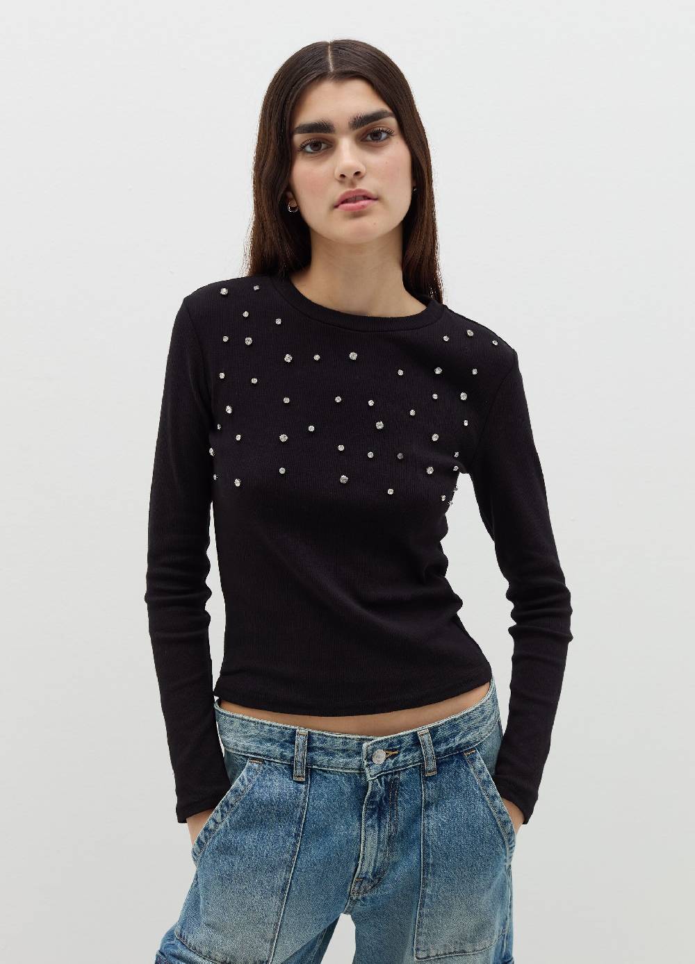 B. ANGEL T-shirt a maniche lunghe con strass Nuovo