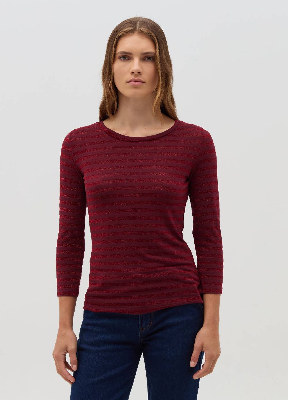 HYBRID T-shirt a righe in lurex maniche a tre quarti Negozio online di fabbrica