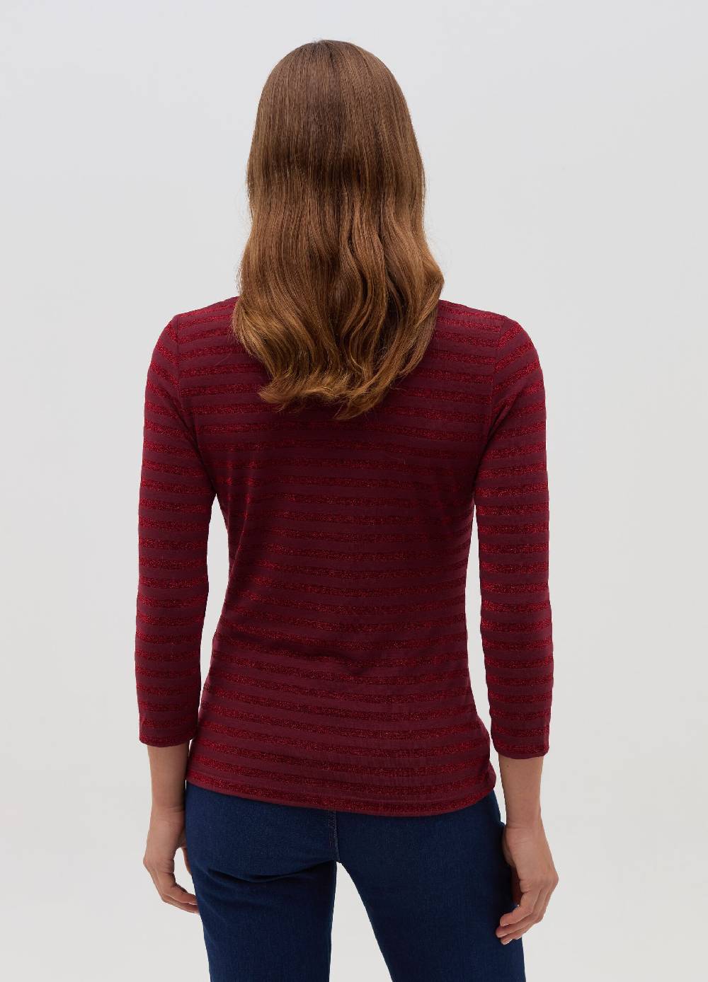 HYBRID T-shirt a righe in lurex maniche a tre quarti Negozio online di fabbrica