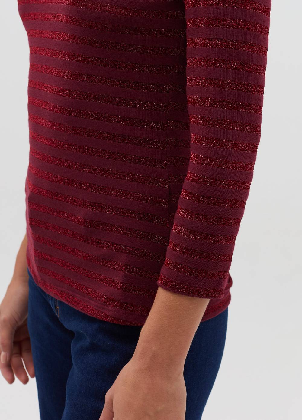 HYBRID T-shirt a righe in lurex maniche a tre quarti Negozio online di fabbrica