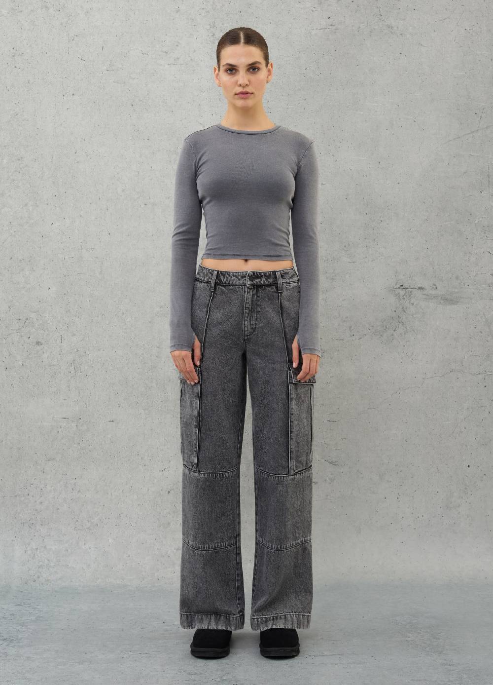 UTOPJA Crop Longsleeve T-shirt Vintage Grey Offerta speciale