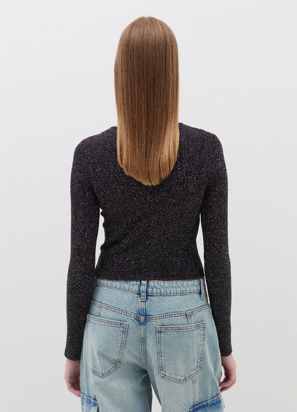 B. ANGEL T-shirt a costine in lurex con maniche lunghe Offerte speciali