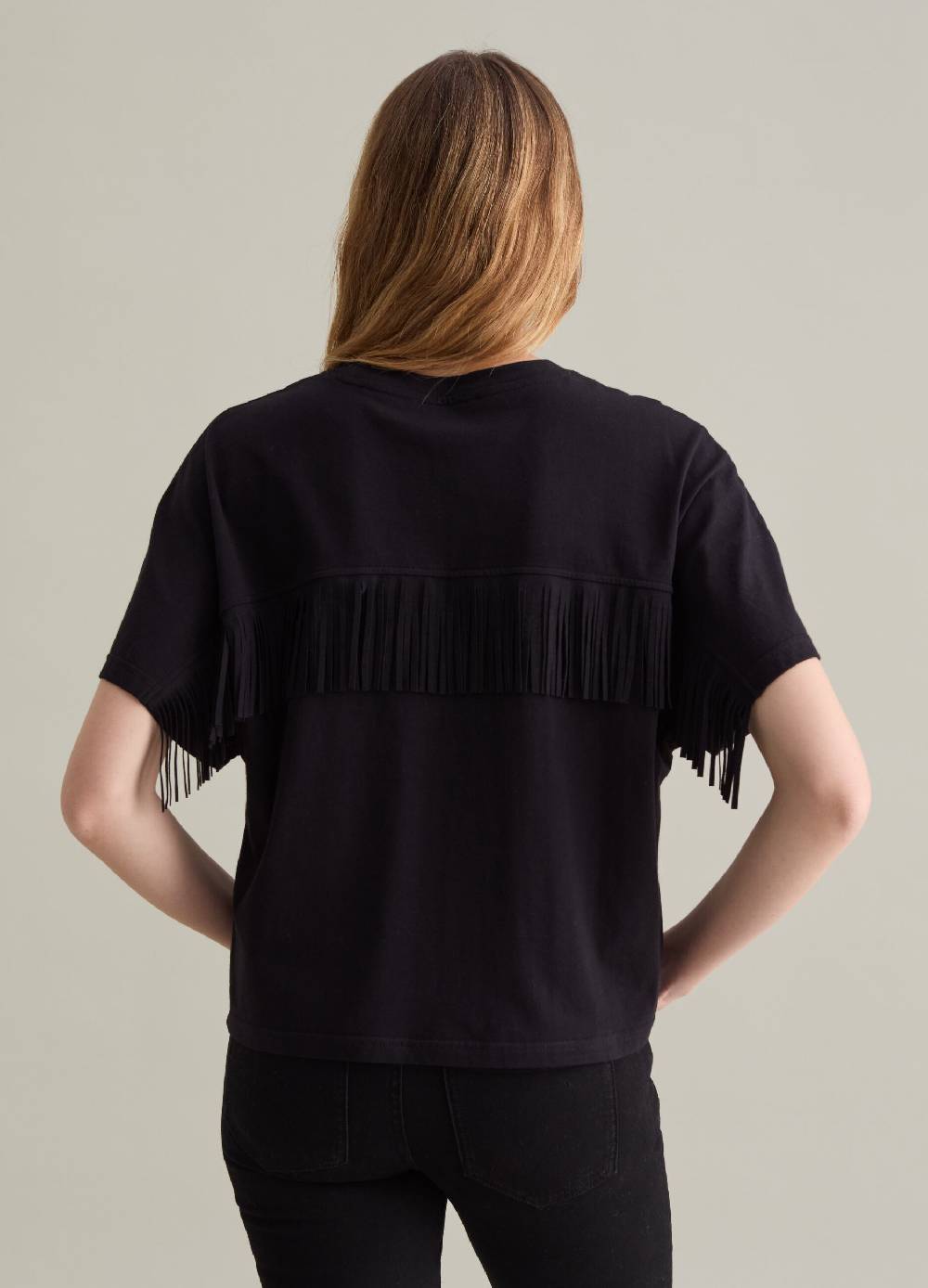 PIOMBO T-shirt in cotone con frange Black Friday Prezzi
