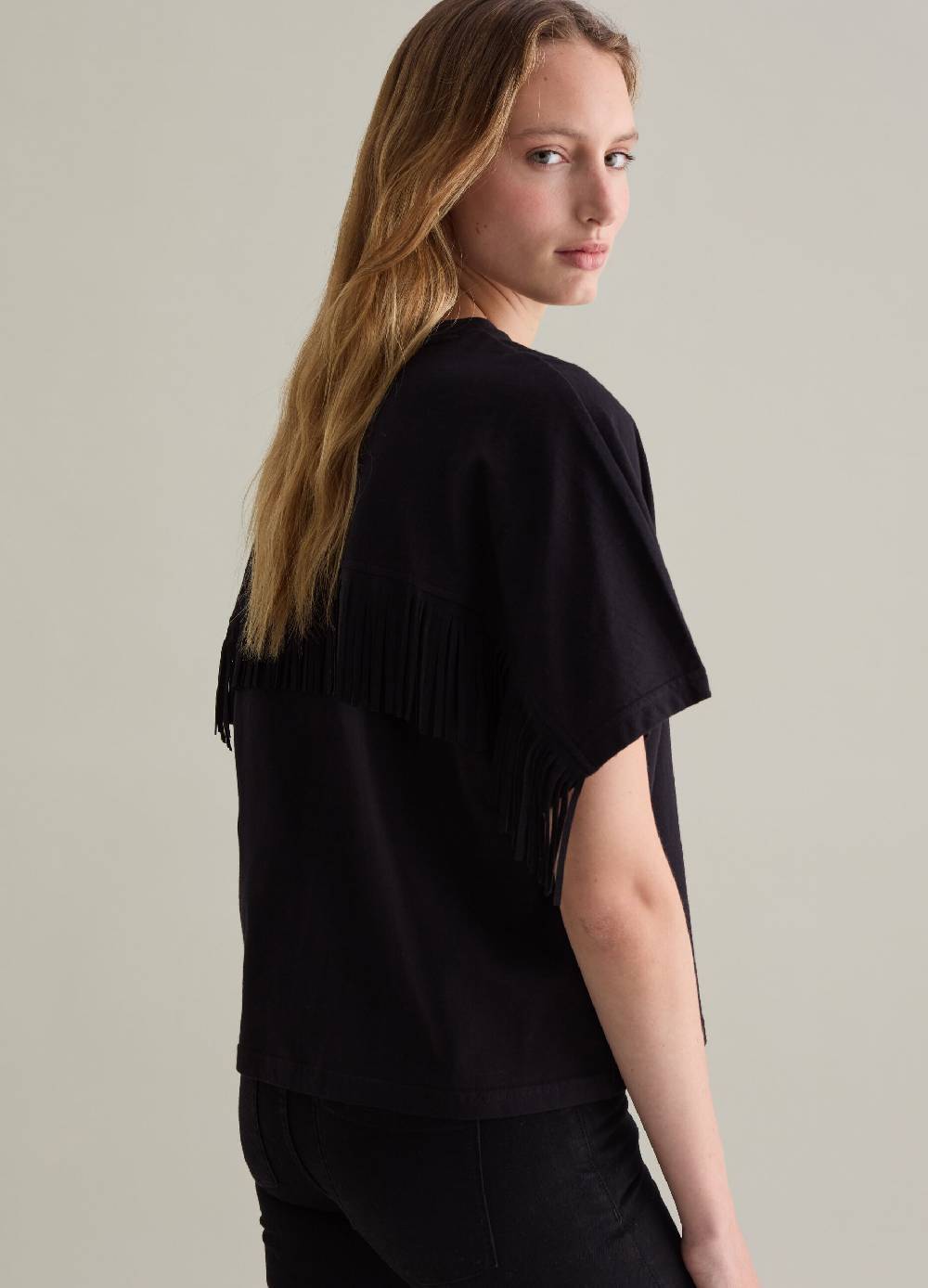 PIOMBO T-shirt in cotone con frange Black Friday Prezzi