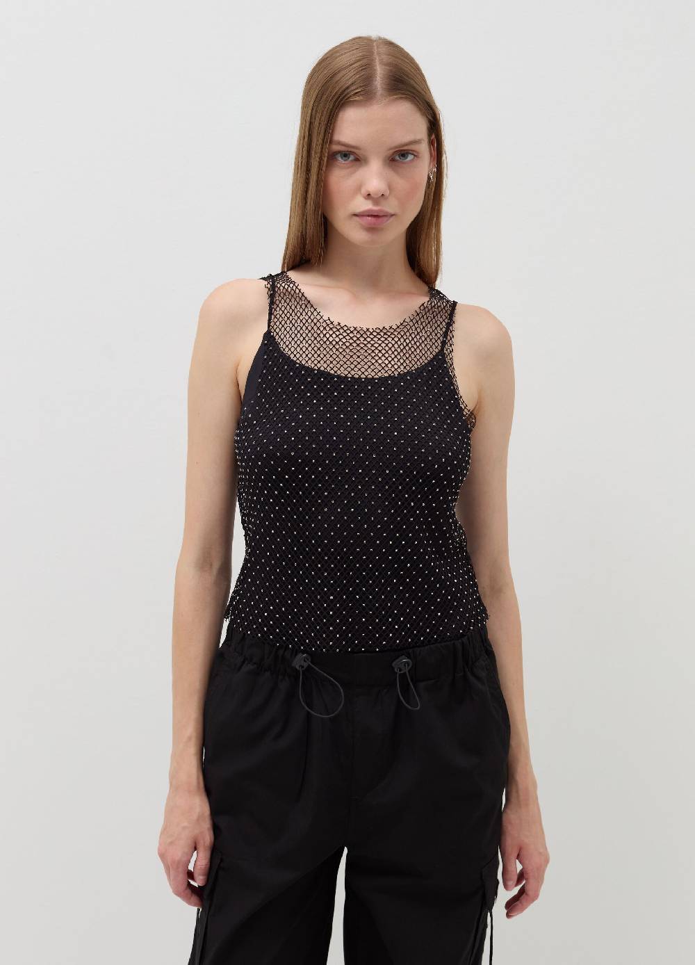 B. ANGEL Tank top in rete con micro strass Sottocosto
