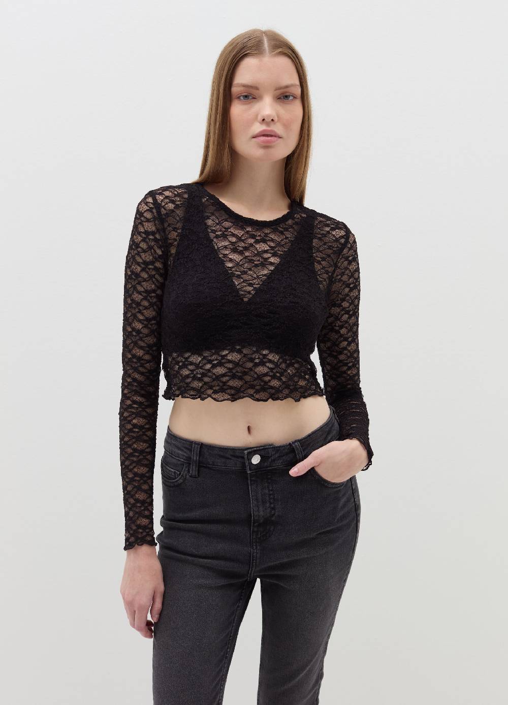 B. ANGEL T-shirt crop effetto pizzo Prezzo di fabbrica