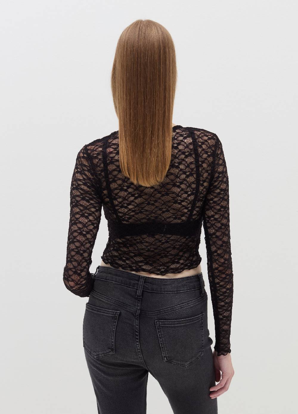 B. ANGEL T-shirt crop effetto pizzo Prezzo di fabbrica