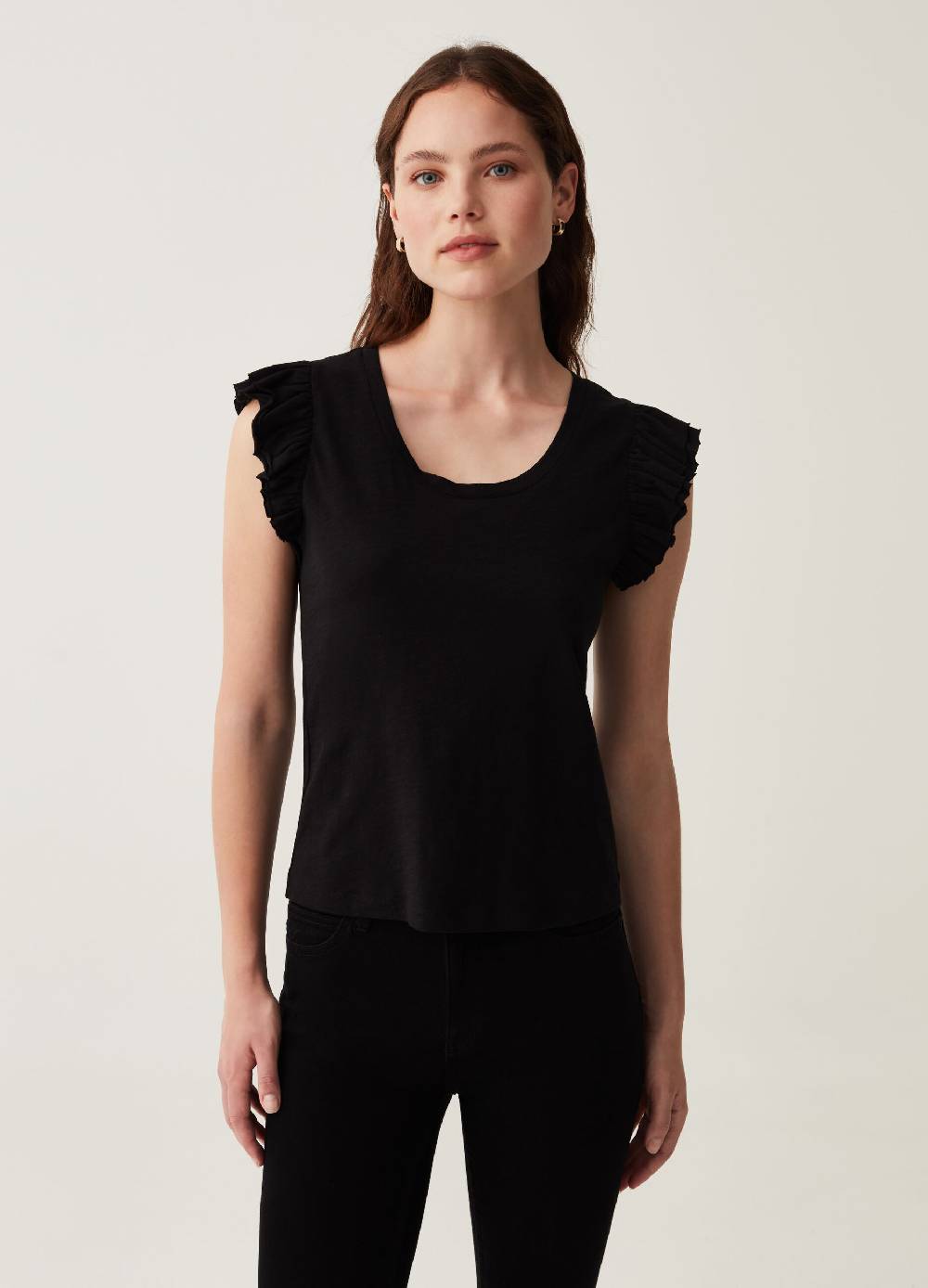 OVS Tank top in cotone slub con volant Grande vendita