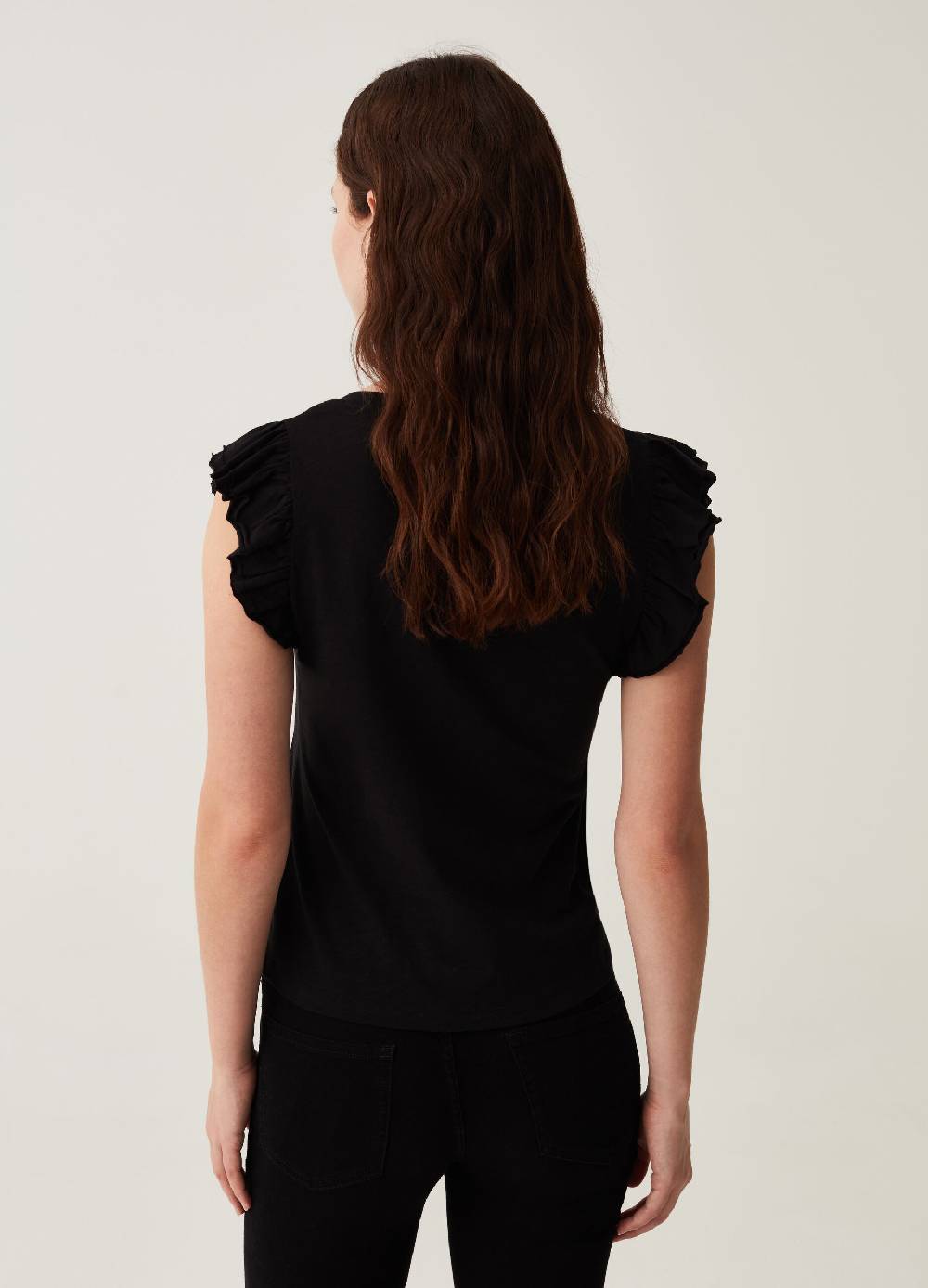 OVS Tank top in cotone slub con volant Grande vendita
