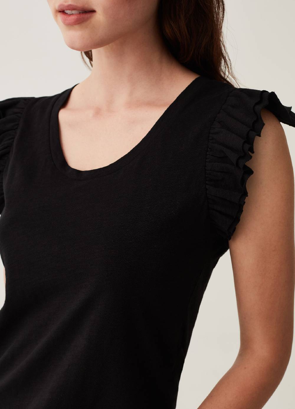 OVS Tank top in cotone slub con volant Grande vendita