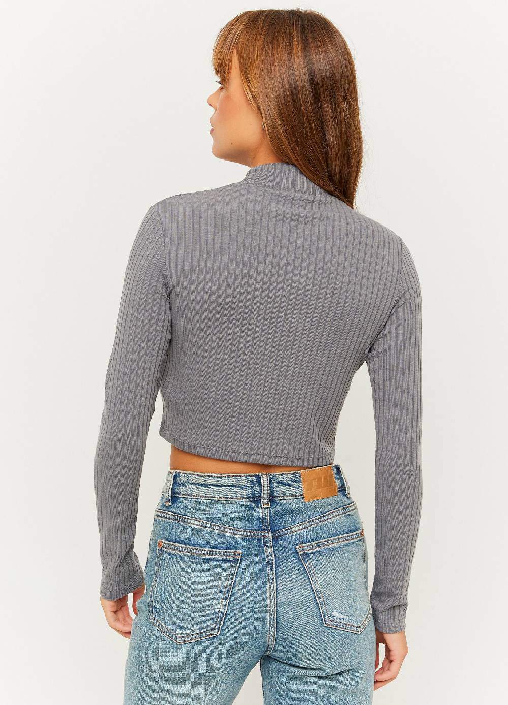 TALLY WEIJL T-shirt cropped a coste piatte mock neck Offerta migliore