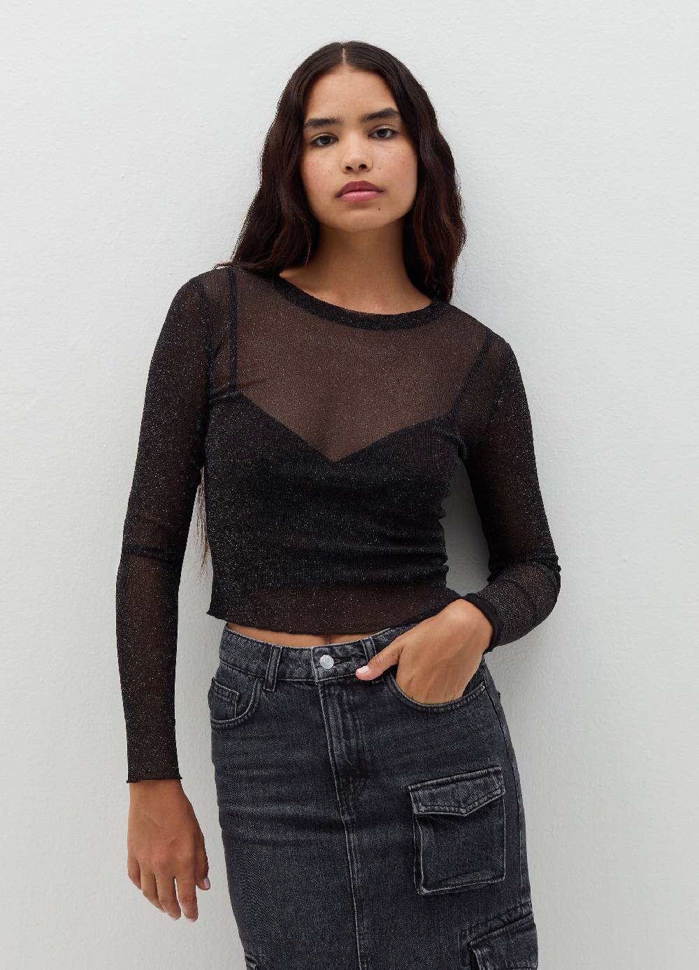 B. ANGEL T-shirt maniche lunghe in mesh con lurex Ultimi tre giorni