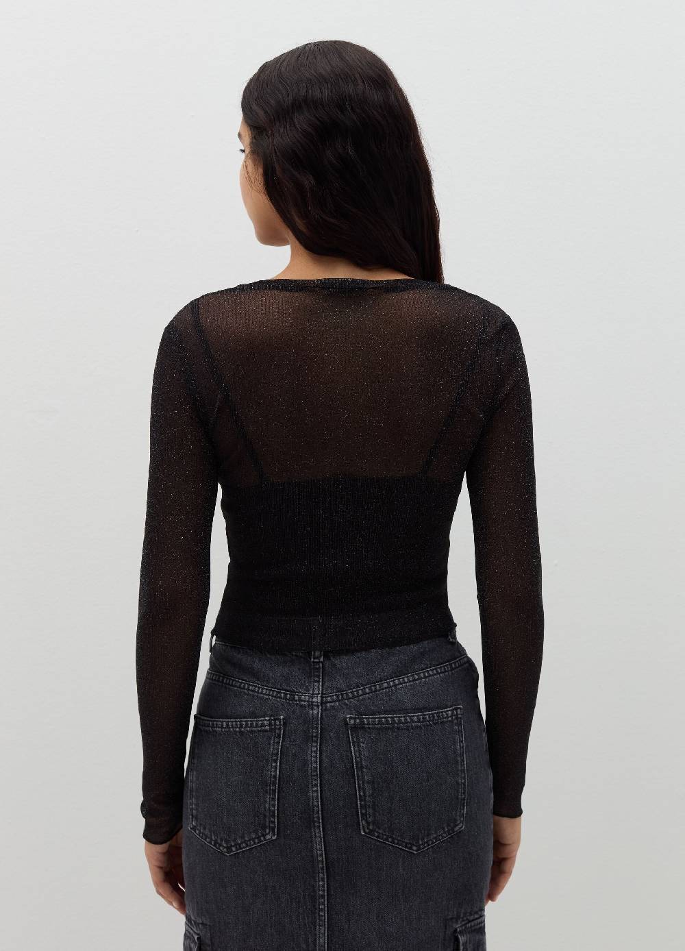 B. ANGEL T-shirt maniche lunghe in mesh con lurex Ultimi tre giorni