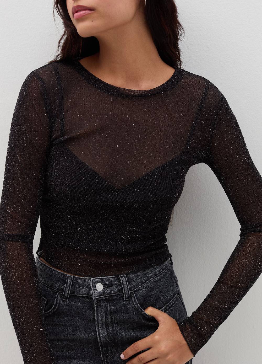 B. ANGEL T-shirt maniche lunghe in mesh con lurex Ultimi tre giorni