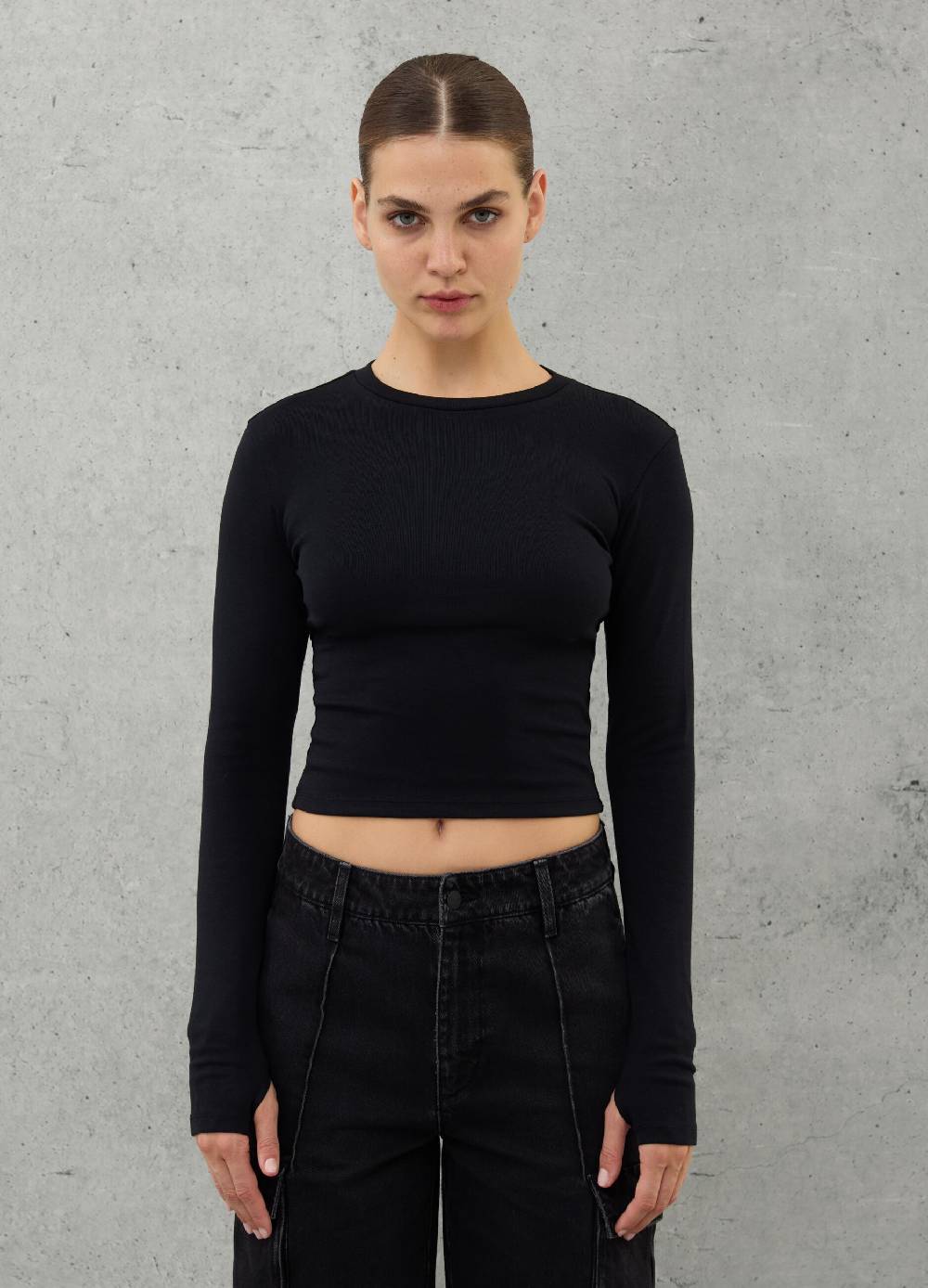 UTOPJA Crop Longsleeve T-shirt Black Offerta speciale della fabbrica