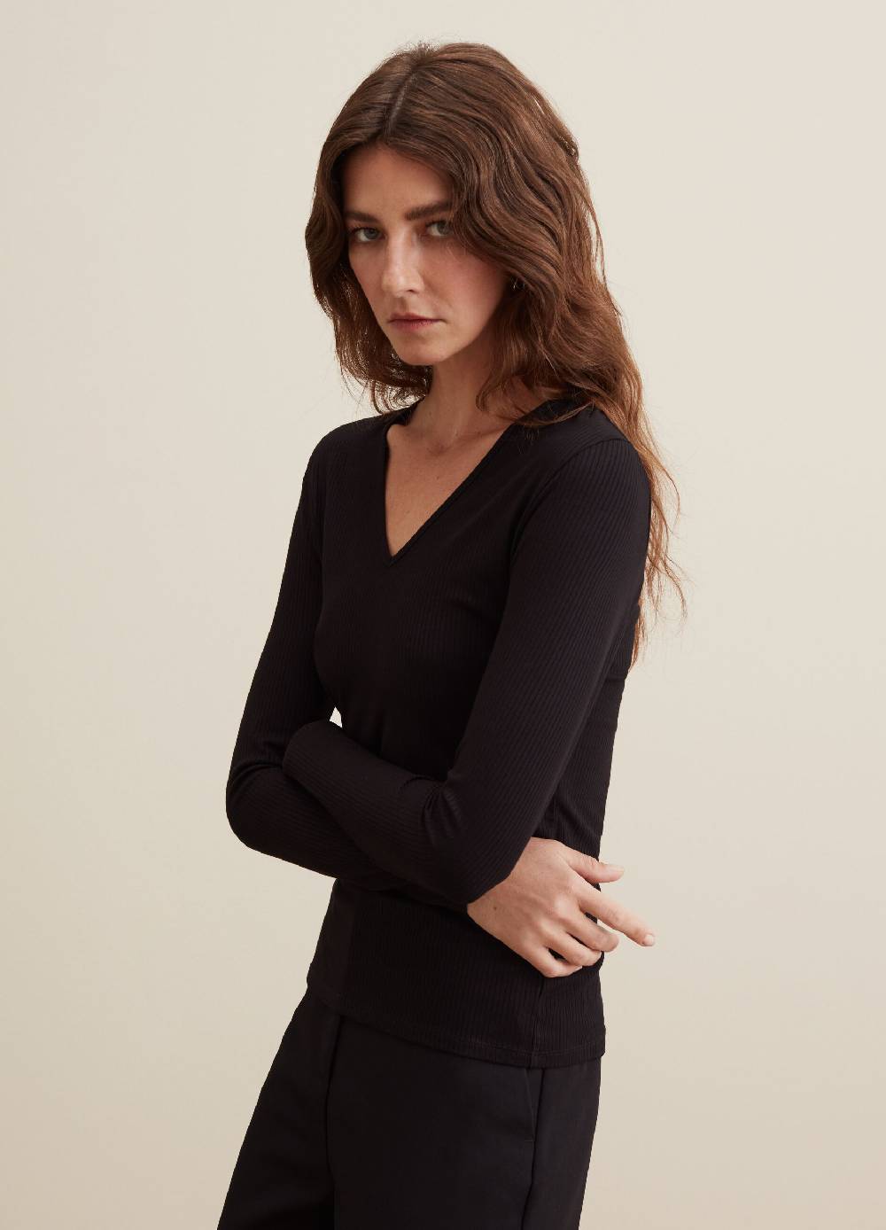 PIOMBO T-shirt a maniche lunghe con scollo a V Promozione