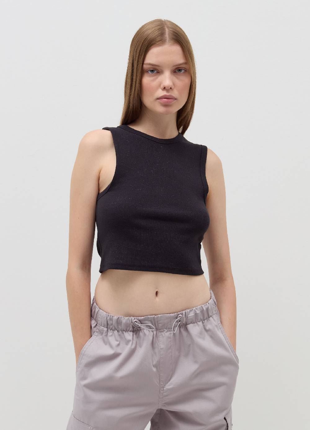 B. ANGEL Tank top crop a costine con lurex Prezzo Ridotto