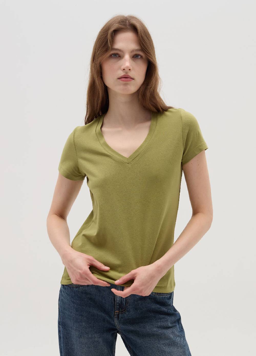 OVS T-shirt tinta unita con scollo a V Grande vendita