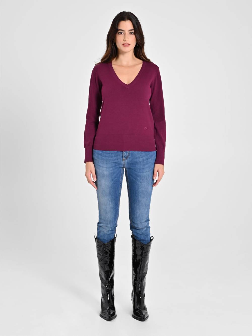 Rinascimento Maglia con Scollo a "V" Bordeaux Ecotec® In Saldo