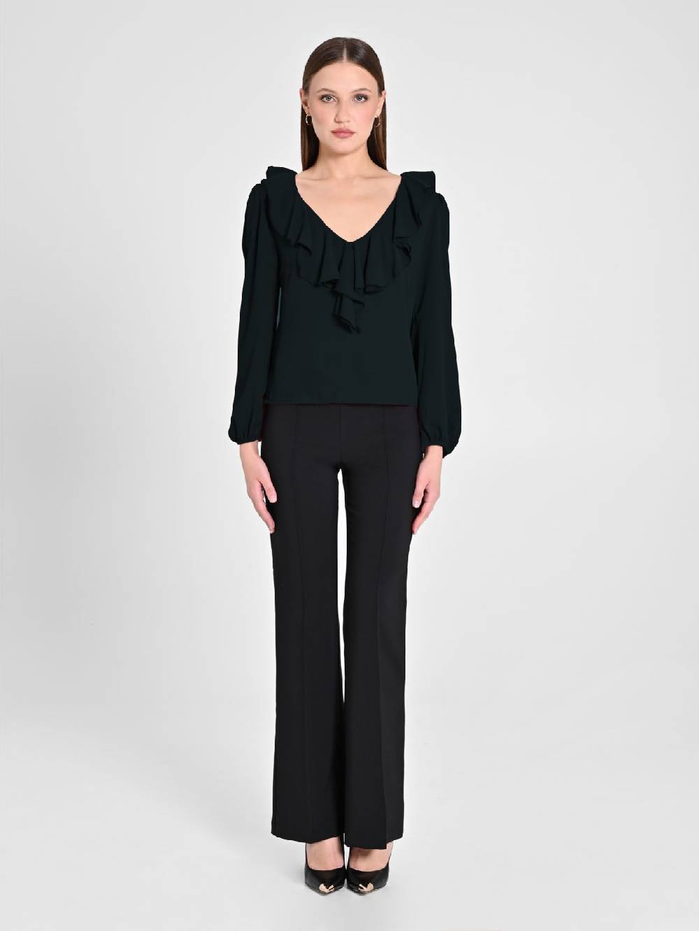 Rinascimento Blusa Nera con Rouche Qualità Garantita