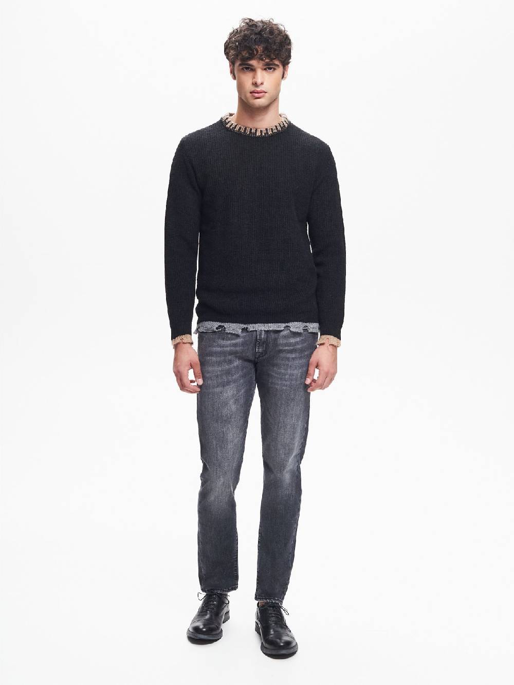 Rinascimento Maglia Girocollo Uomo Costa Inglese Nero QB24 Sottocosto