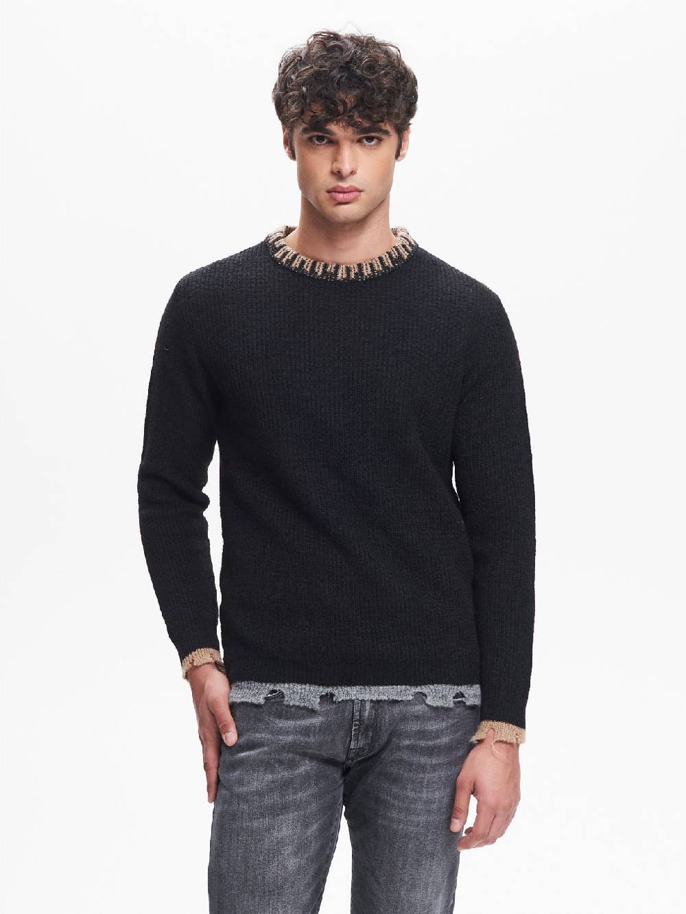 Rinascimento Maglia Girocollo Uomo Costa Inglese Nero QB24 Sottocosto