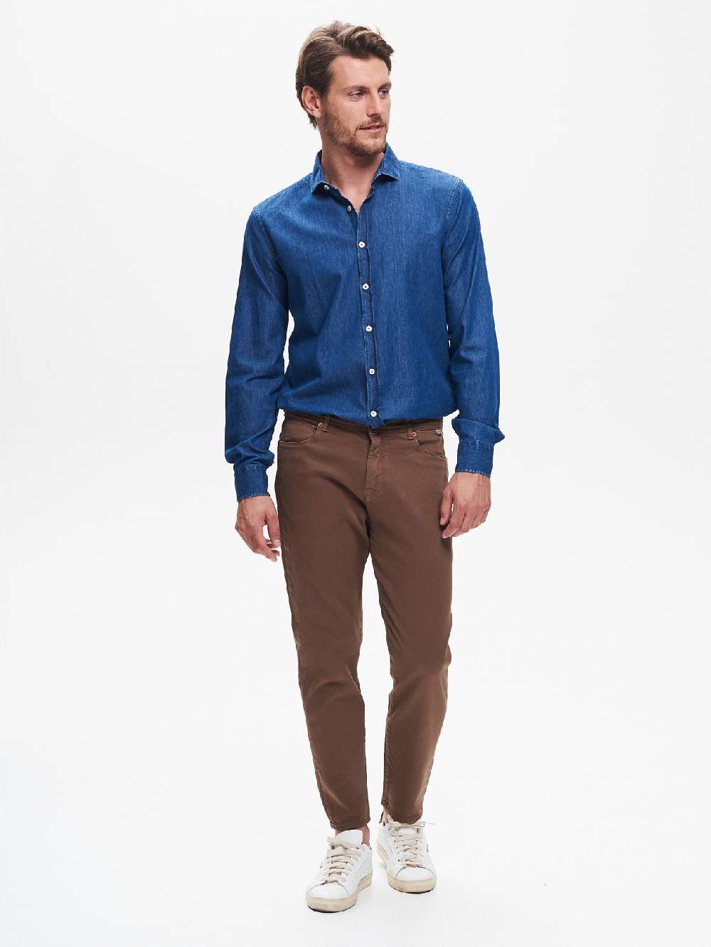 Rinascimento Camicia in Denim Uomo Lavaggio Medio Blu QB24 Italy