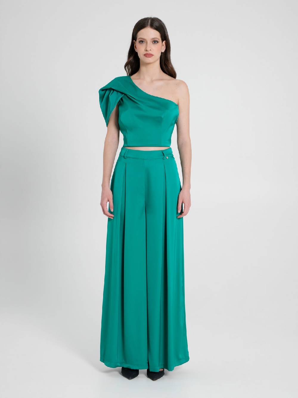 Rinascimento Top Monospalla in Satin Verde Vendita