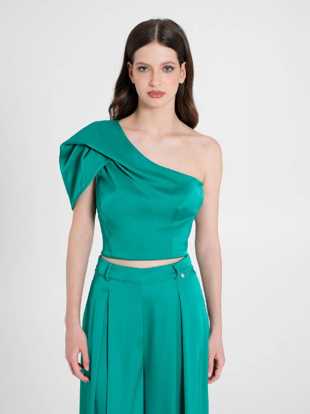 Rinascimento Top Monospalla in Satin Verde Vendita