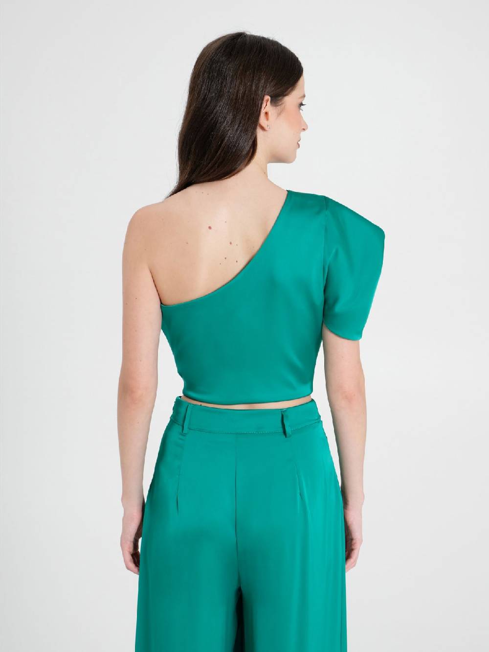 Rinascimento Top Monospalla in Satin Verde Vendita