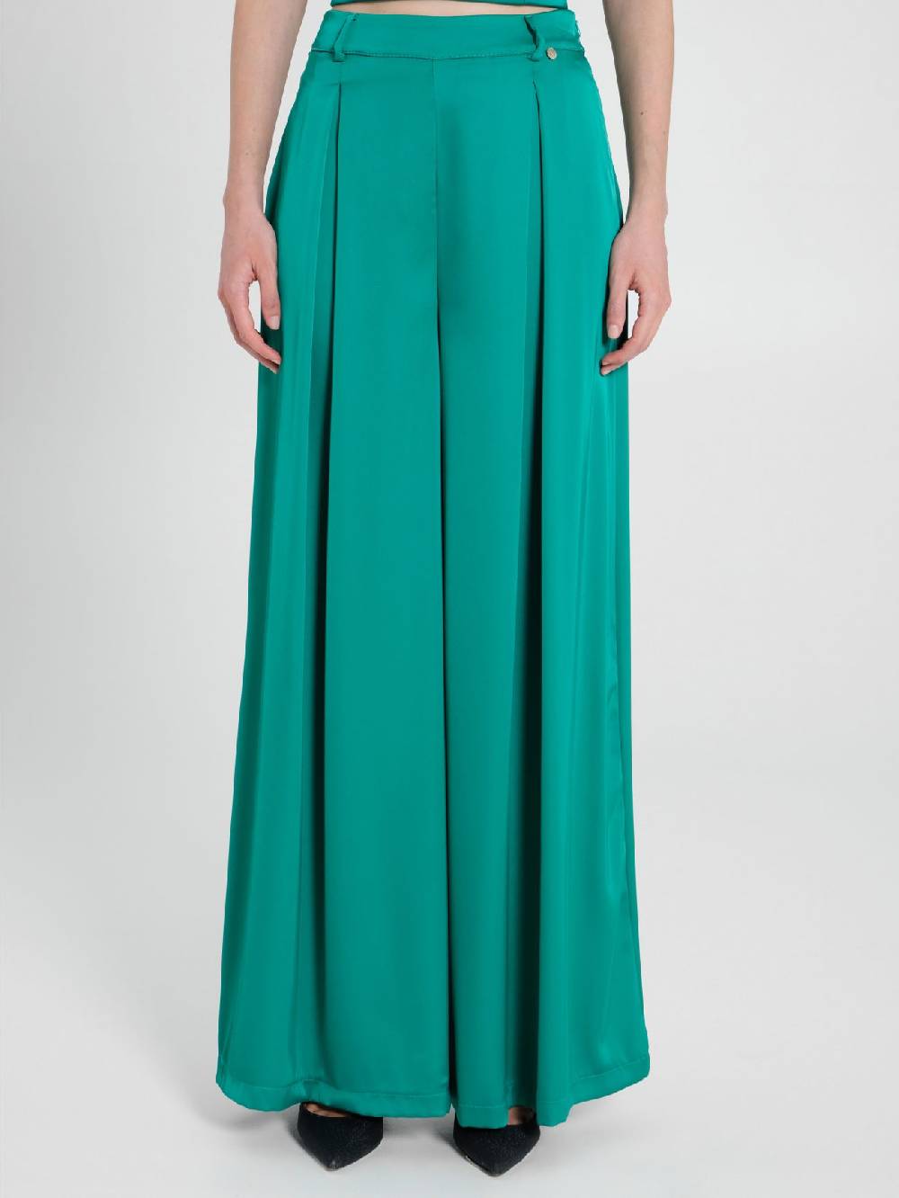 Rinascimento Pantaloni Palazzo in Satin Verde Giada Spedizione Gratuita