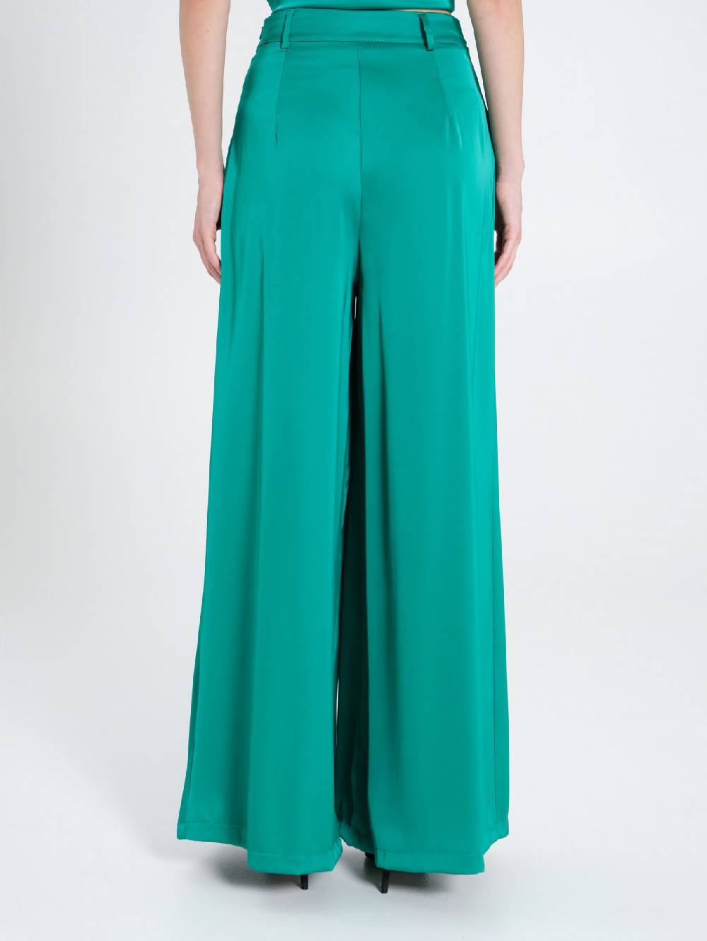 Rinascimento Pantaloni Palazzo in Satin Verde Giada Spedizione Gratuita
