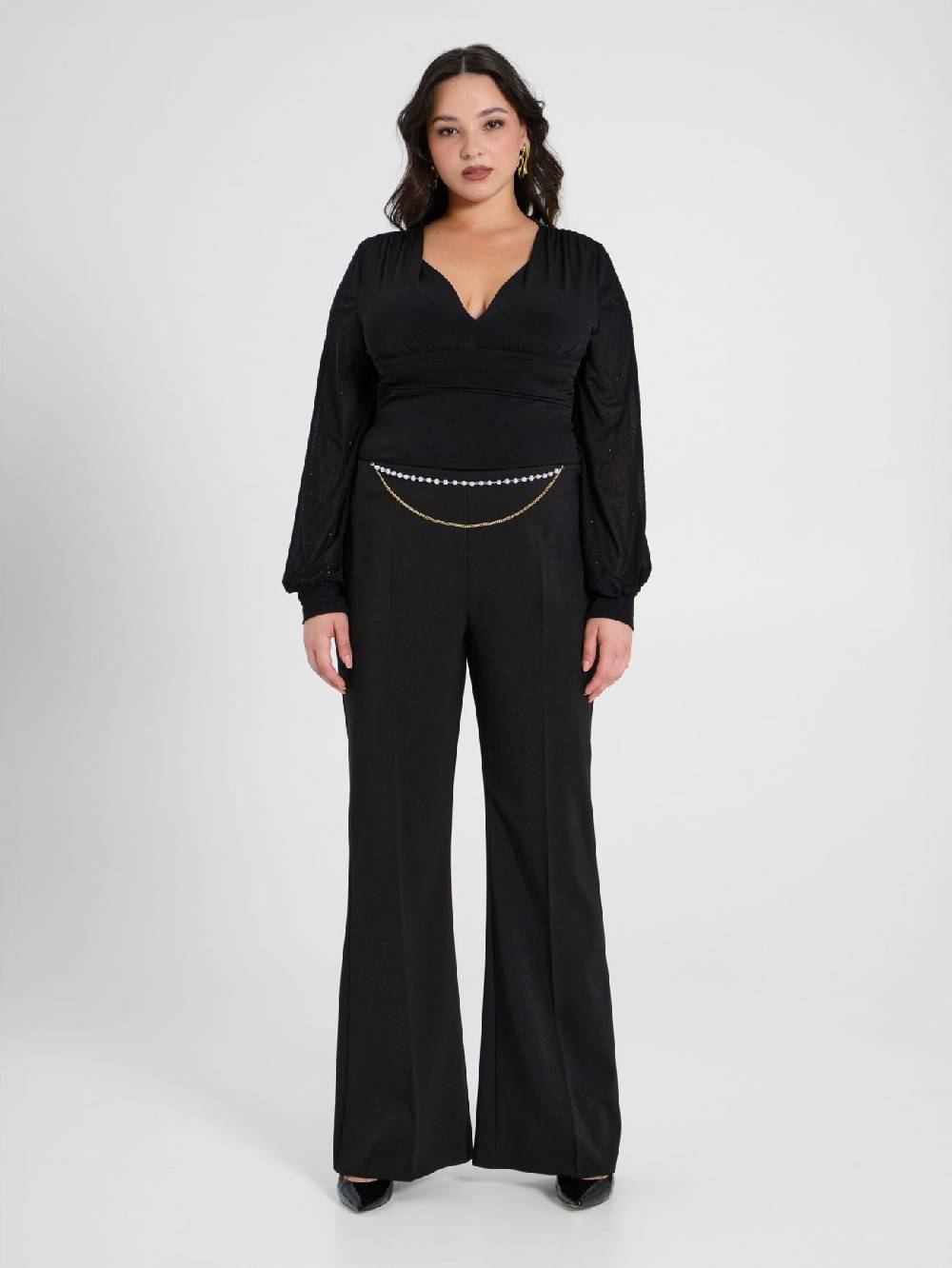Rinascimento Pantaloni Flared Curvy con Perle Vendita Calda