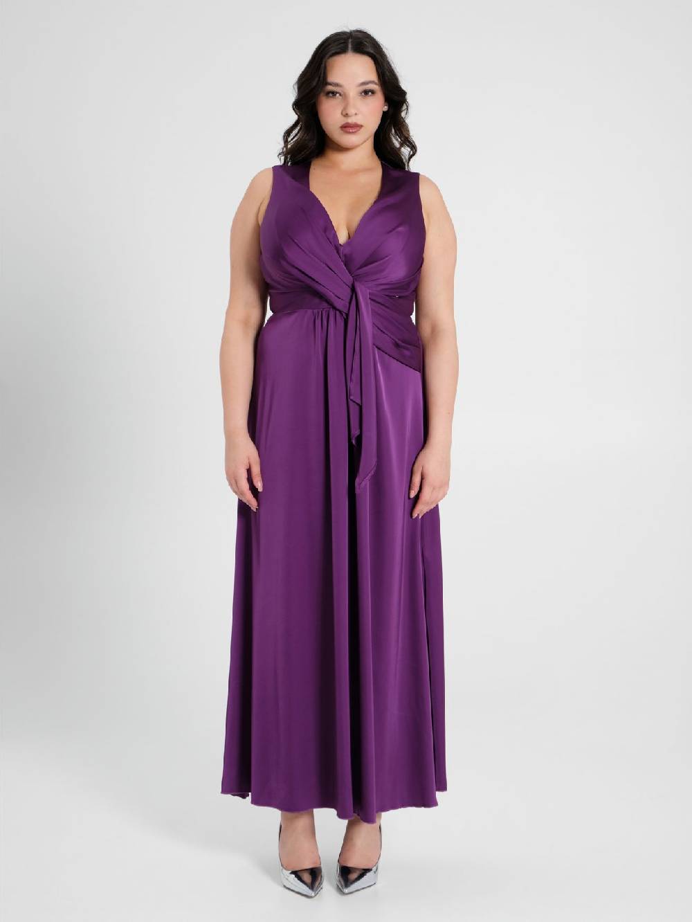 Rinascimento Abito Lungo Curvy Viola Melanzana Consegna Veloce
