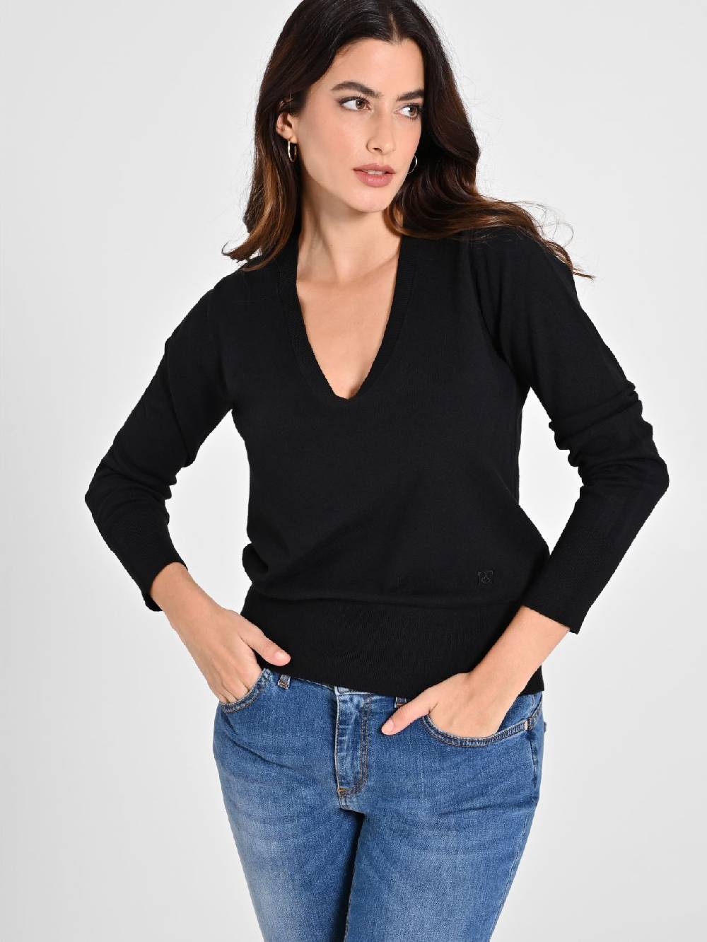 Rinascimento Maglia con Scollo a "V" Nera Ecotec® Vendita Economica