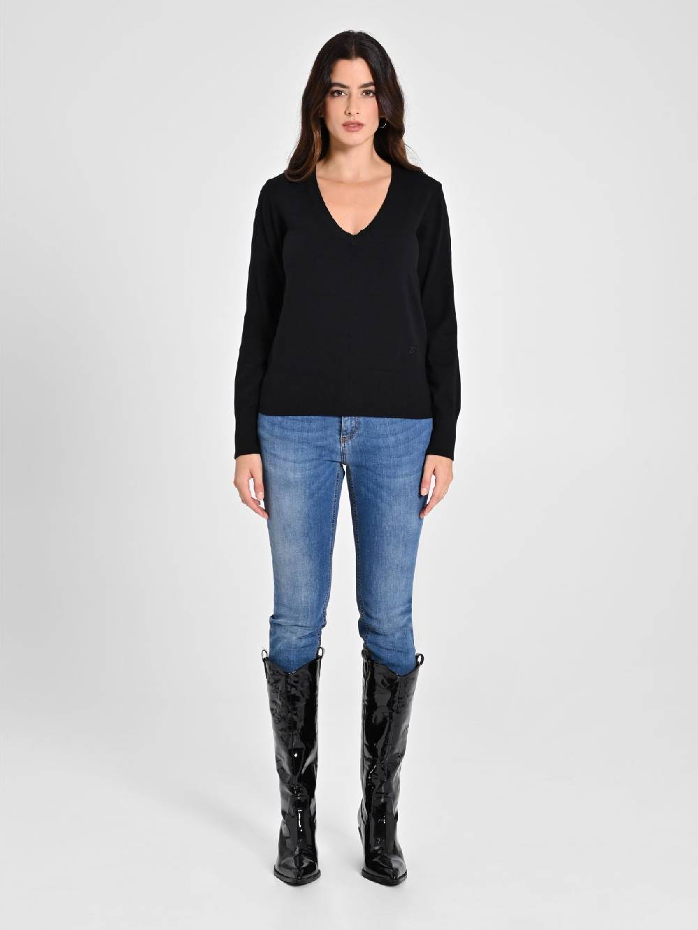 Rinascimento Maglia con Scollo a "V" Nera Ecotec® Vendita Economica