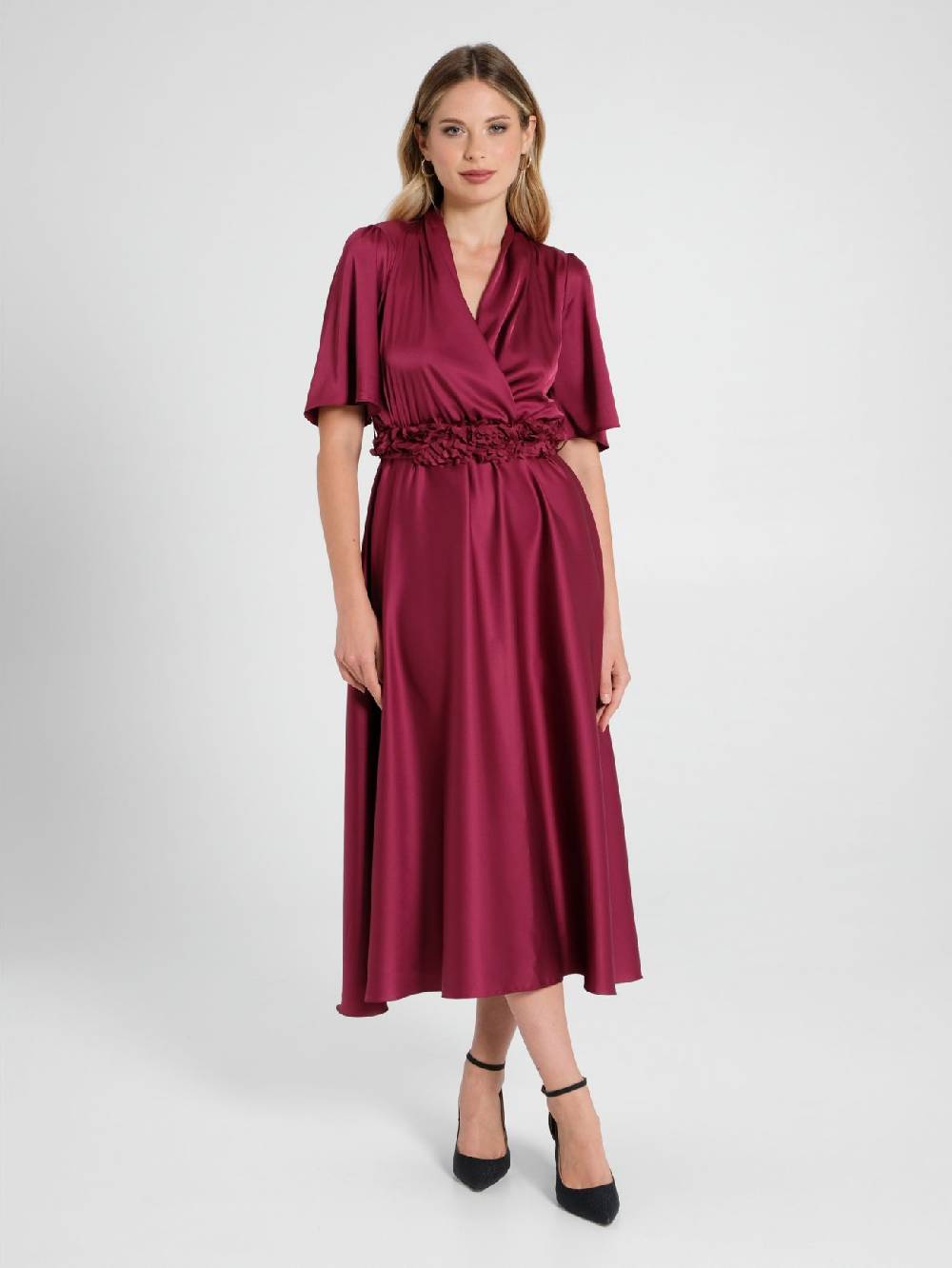 Rinascimento Abito Bordeaux con cinta Petali Fino Al -60%