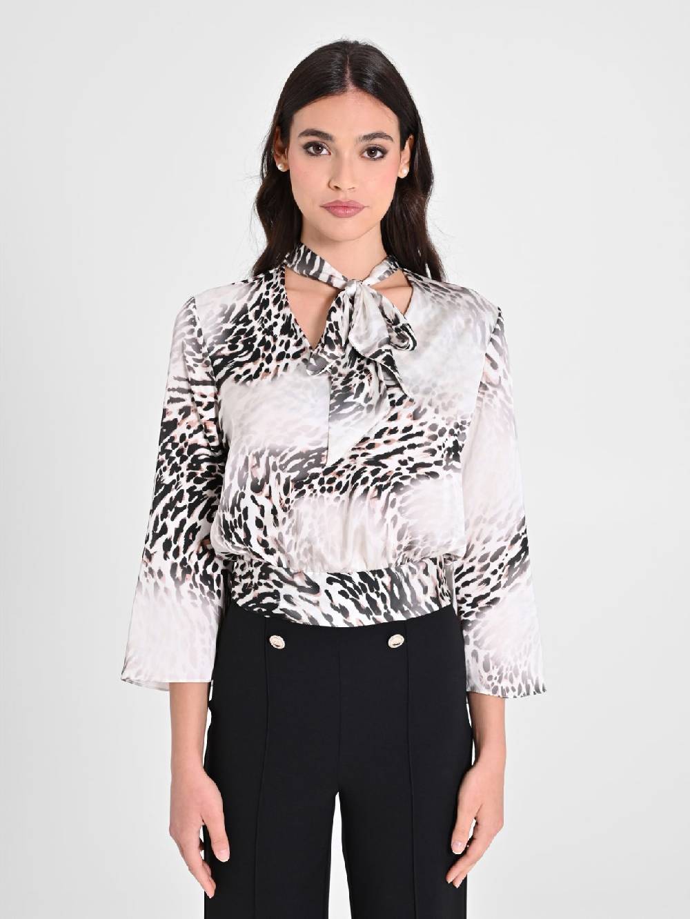 Rinascimento Blusa Animalier con Fiocco Soddisfazione Garantita