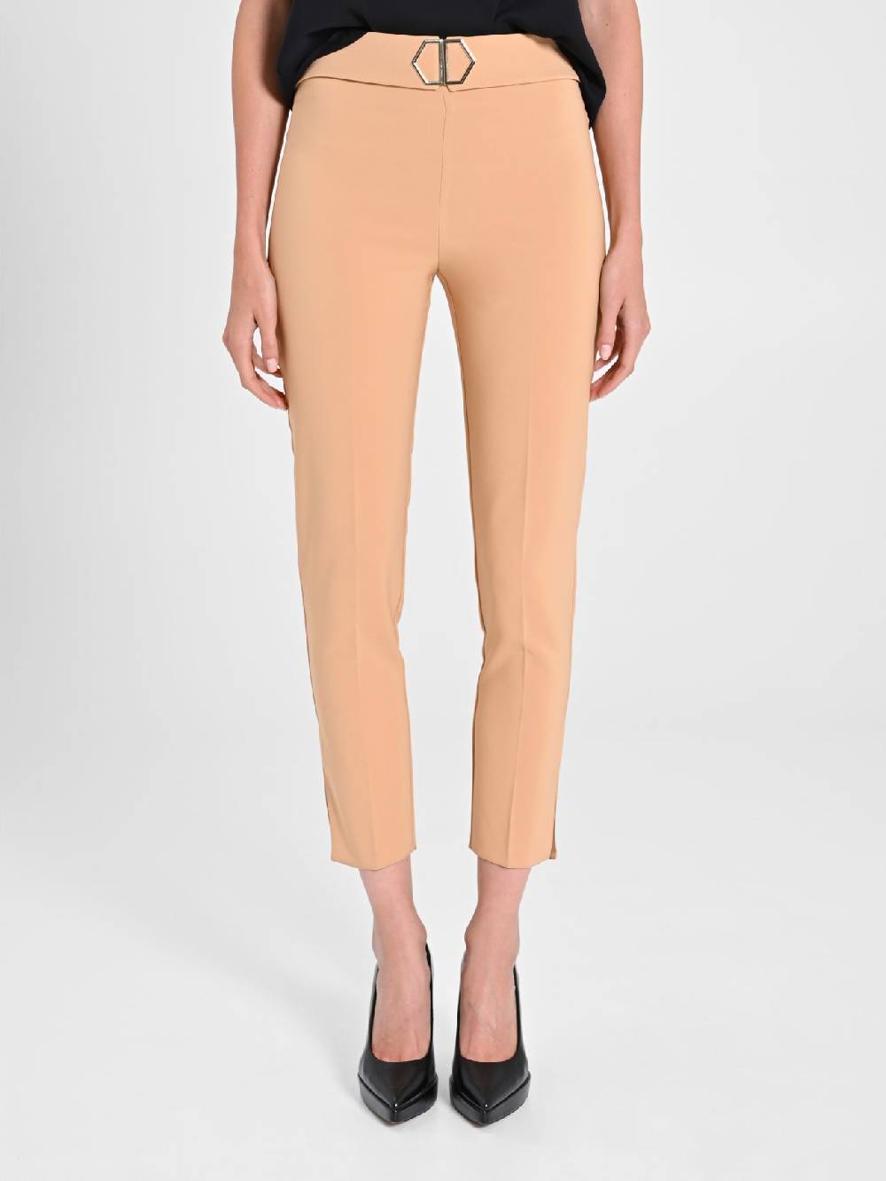 Rinascimento Pantaloni Cammello Fibbia Geometrica Saldi Di Fabbrica