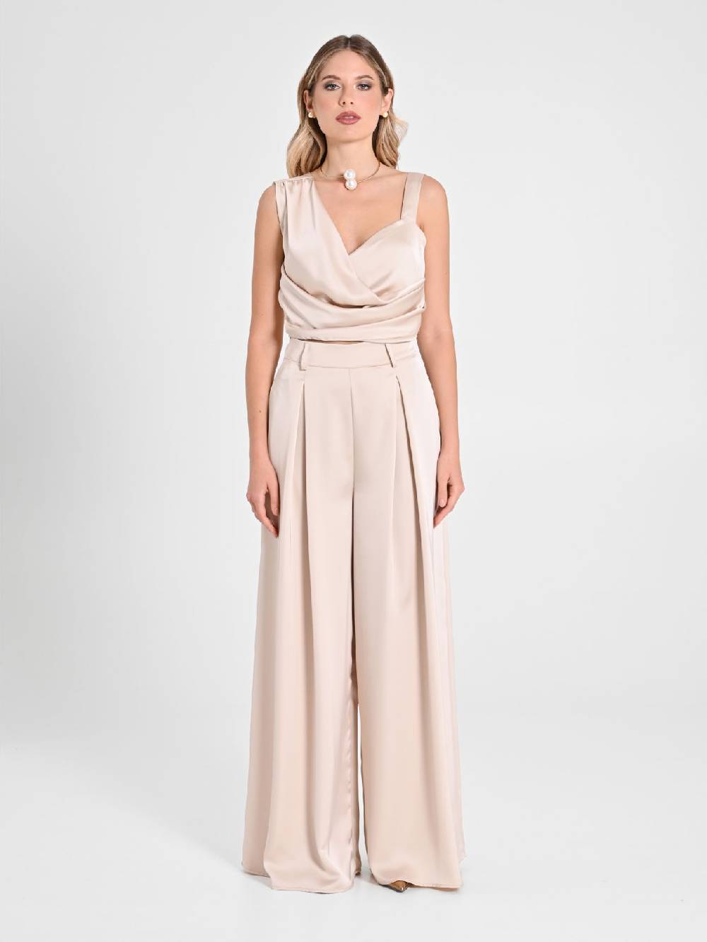 Rinascimento Pantaloni Palazzo in Satin Beige Vendite Flash