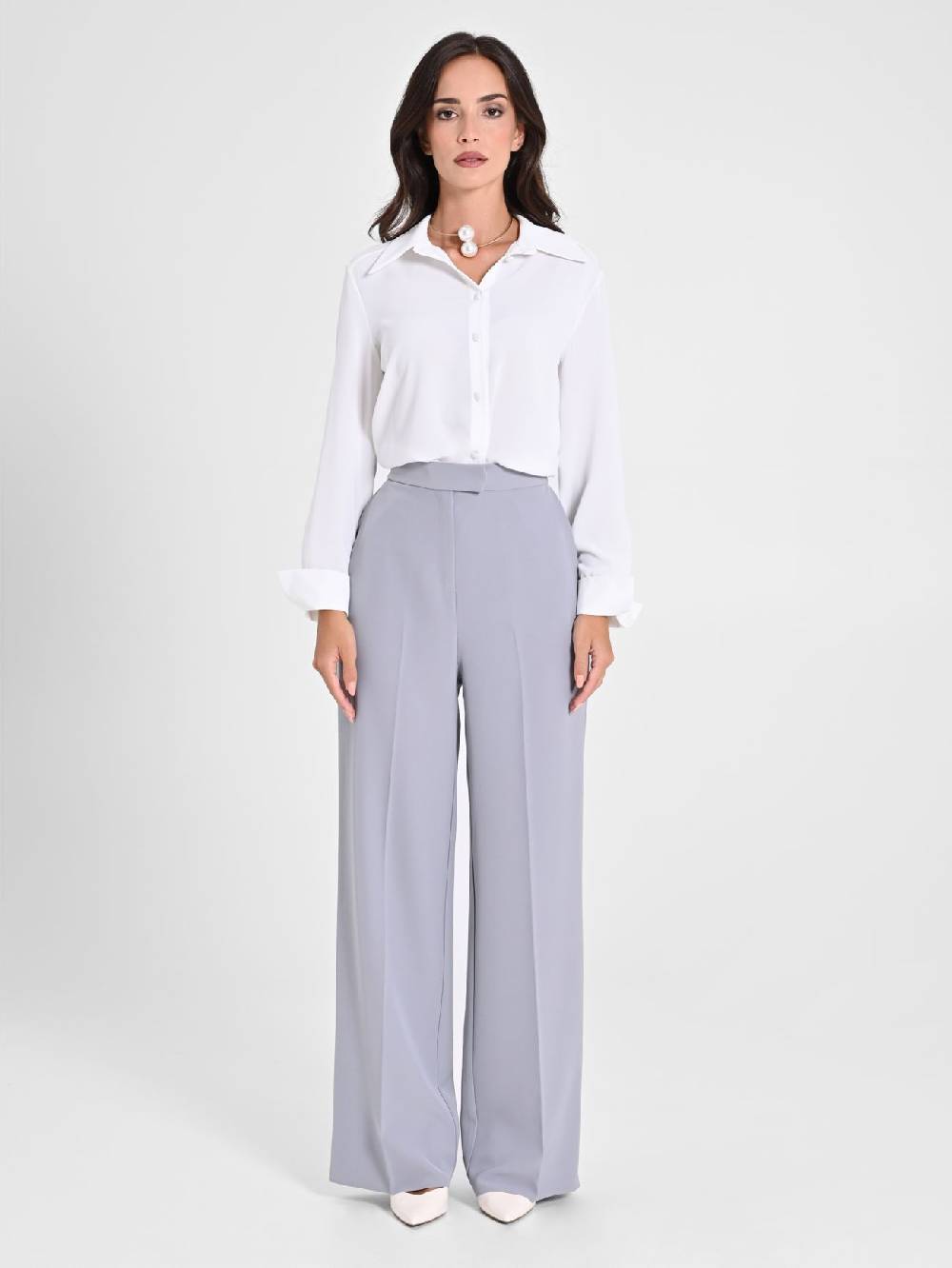 Rinascimento Pantalone Palazzo Grigio in Crepe Nuova