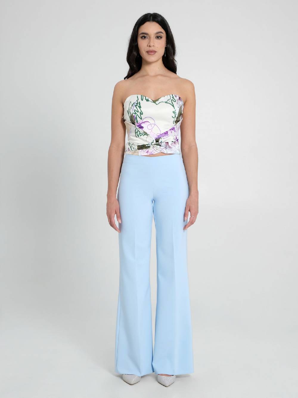 Rinascimento Pantaloni Palazzo in Tessuto Tecnico Azzurro Donna Promozione