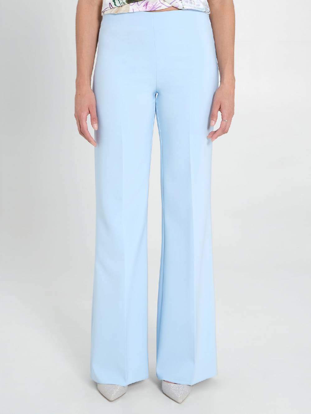 Rinascimento Pantaloni Palazzo in Tessuto Tecnico Azzurro Donna Promozione